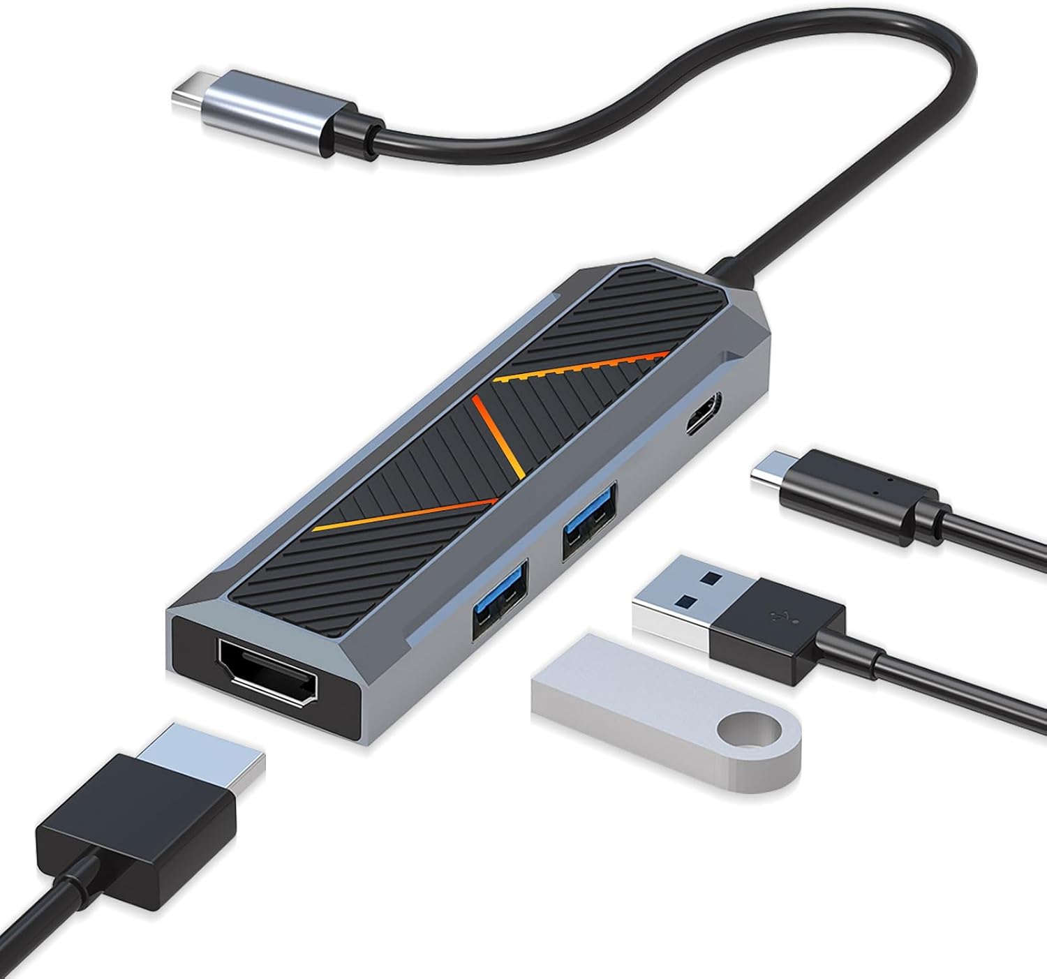 4k 60hz HDMI сплиттері бар 4-ин-1 USB-C HUB